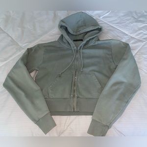 sage green brandy melville cropped zip-up hoodie